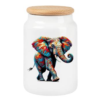 Éléphant - Boîte à biscuits avec couvercle en bois - blanc - Devant