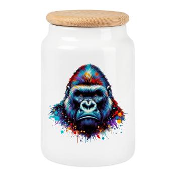 Gorilla - Cookie Jar with Wooden Lid - white - Front