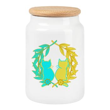 Couronne de laurier chats chat ukraine bien-être animal - Boîte à biscuits avec couvercle en bois - blanc - Devant