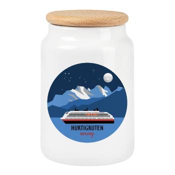 Norway Sailing through the Fjords with Hurtigruten - Cookie Jar with Wooden Lid - white - Front