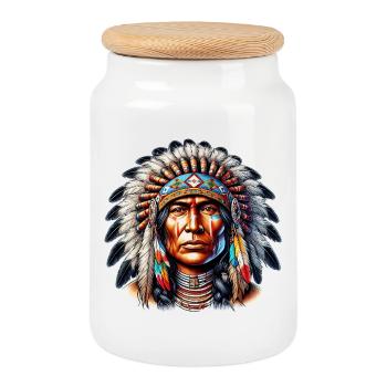 Amerikanisch Indianer Amerikanische Rote Haut - Keksdose mit Holzdeckel - Weiß - Vorne