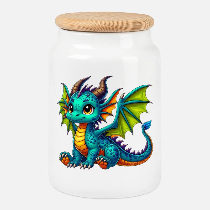 Drache - Keksdose mit Holzdeckel - Weiß