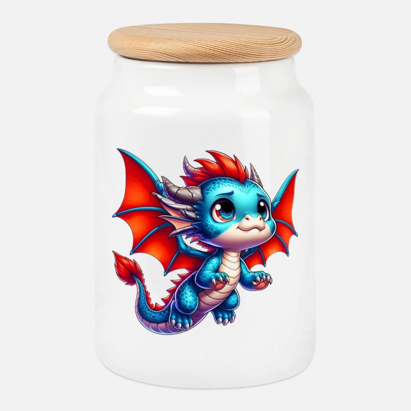 Drache - Keksdose mit Holzdeckel - Weiß
