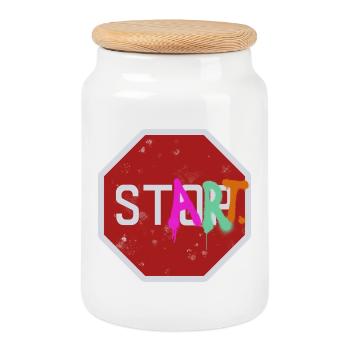 Stop start - Keksdose mit Holzdeckel - Weiß - Vorne