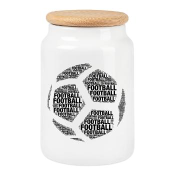 Balle de football - Nuage de mots noir sur le football - Boîte à biscuits avec couvercle en bois - blanc - Devant