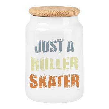 Funny roller skater - Cookie Jar with Wooden Lid - white - Front