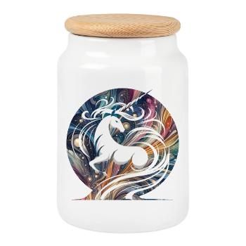 Fantasy Licorne Galaxy Swirl Design - Boîte à biscuits avec couvercle en bois - blanc - Devant