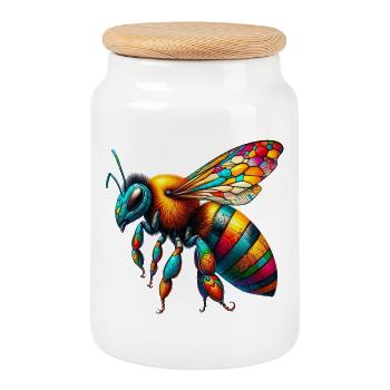 Bee - Cookie Jar with Wooden Lid - white - Front
