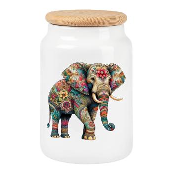 Elefant - Keksdose mit Holzdeckel - Weiß - Vorne