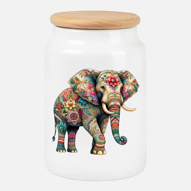 Elefant - Keksdose mit Holzdeckel - Weiß