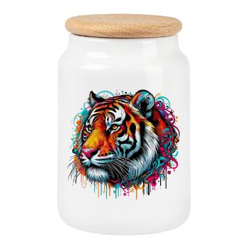 Tiger - Keksdose mit Holzdeckel - Weiß - Vorne