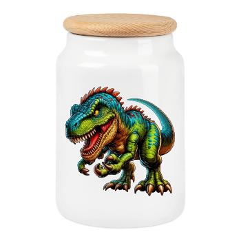 Dinosaur - Cookie Jar with Wooden Lid - white - Front
