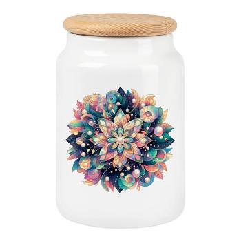 Florales Mandala Meerestiefe Pastell Design - Keksdose mit Holzdeckel - Weiß - Vorne