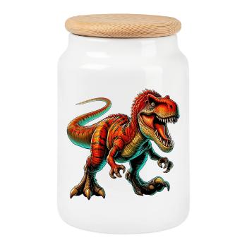 Dinosaur - Cookie Jar with Wooden Lid - white - Front