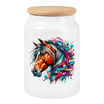Cheval - Boîte à biscuits avec couvercle en bois - blanc - Devant