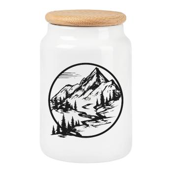 Mountain Landscape | Hiking trail | Hiking in the mountains - Cookie Jar with Wooden Lid - white - Front