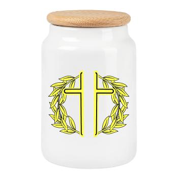 Croix Croix Couronne de laurier - Boîte à biscuits avec couvercle en bois - blanc - Devant