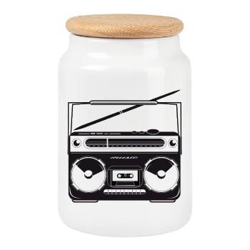 Kassetten Recorder im 80er Stencil Look - Keksdose mit Holzdeckel - Weiß - Vorne