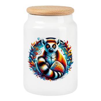 Lémurien - Boîte à biscuits avec couvercle en bois - blanc - Devant