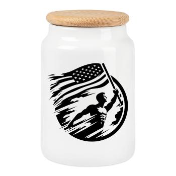 USA Patriot Hero Flag Grunge Vintage Look - Cookie Jar with Wooden Lid - white - Front