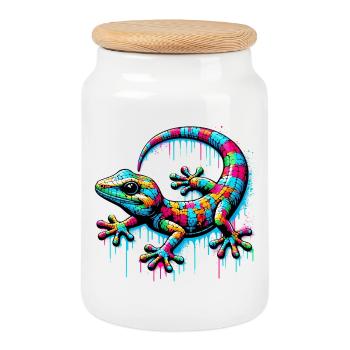 Gecko - Boîte à biscuits avec couvercle en bois - blanc - Devant