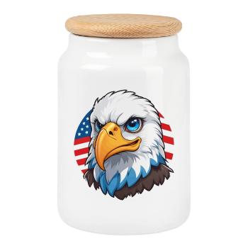 USA Flag Eaglehead Bald Eagle - Cookie Jar with Wooden Lid - white - Front