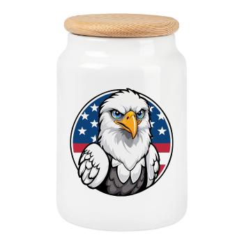USA und USA Adler - Keksdose mit Holzdeckel - Weiß - Vorne