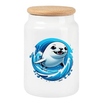 Seal Seals Sea - Cookie Jar with Wooden Lid - white - Front