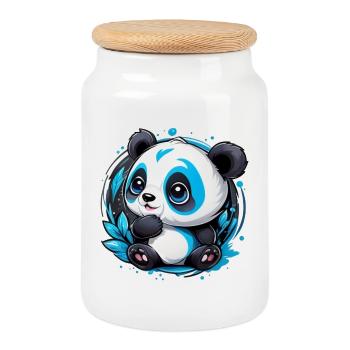 Panda Bear Small and Cute - Cookie Jar with Wooden Lid - white - Front