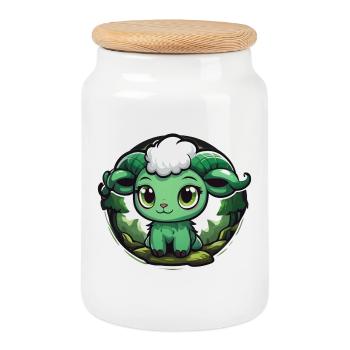 Ram Lamb Goat Goat in the Forest - Cookie Jar with Wooden Lid - white - Front