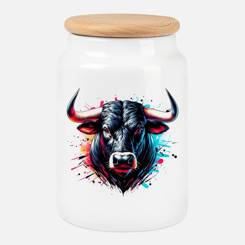 Stier - Keksdose mit Holzdeckel - Weiß