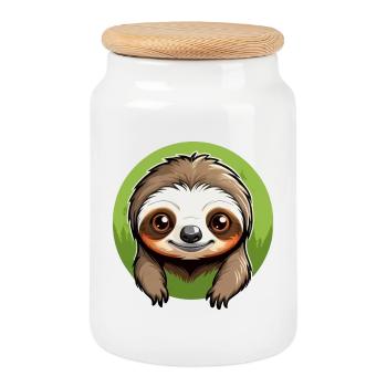 Lazy Tree Sloth - Keksdose mit Holzdeckel - Weiß - Vorne