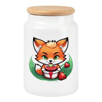 Foxy Strawberry Cake - Cookie Jar with Wooden Lid - white - Front
