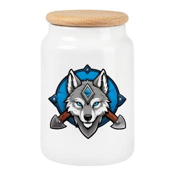 Viking Wolf Warrior - Keksdose mit Holzdeckel - Weiß - Vorne