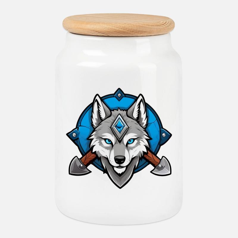 Viking Wolf Warrior - Keksdose mit Holzdeckel - Weiß