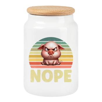 Pig - Cookie Jar with Wooden Lid - white - Front