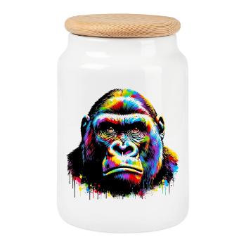 Gorille - Boîte à biscuits avec couvercle en bois - blanc - Devant