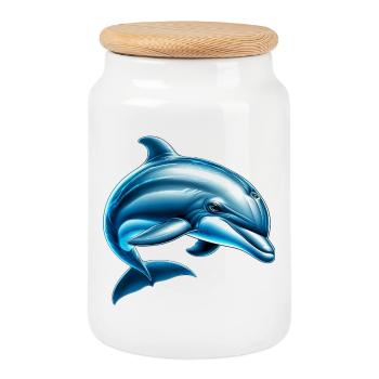 Dolphin - Cookie Jar with Wooden Lid - white - Front