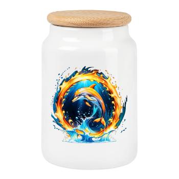 Ein faszinierendes Zusammenspiel von Feuer und Wasser. - Keksdose mit Holzdeckel - Weiß - Vorne
