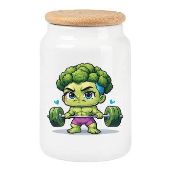 Broccoli for weightlifting - Cookie Jar with Wooden Lid - white - Front