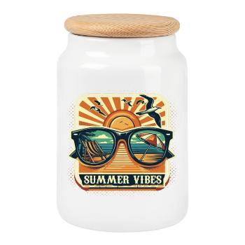 Summer Sun Vibes Good Vacation Beach Party Sand - Cookie Jar with Wooden Lid - white - Front