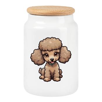 Caniche mignon en beige - Boîte à biscuits avec couvercle en bois - blanc - Devant