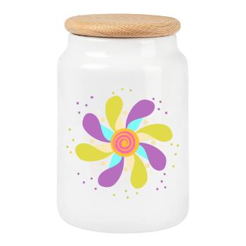 Colorful Psychedelic Flower - Cookie Jar with Wooden Lid - white - Front