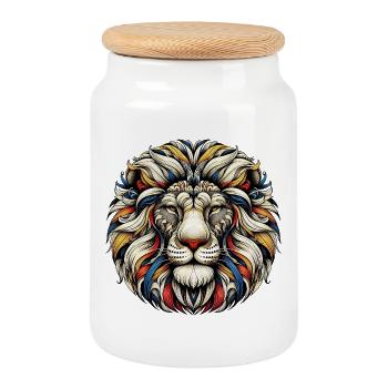 Lion - Boîte à biscuits avec couvercle en bois - blanc - Devant