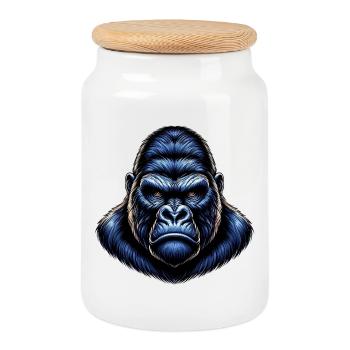 Gorilla - Cookie Jar with Wooden Lid - white - Front