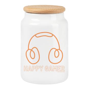Happy Gamer – Cute Gaming Headset Graphic Tee - Cookie Jar with Wooden Lid - white - Front