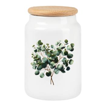 zarte Aquarellillustration eines Eukalyptuszweigs - Keksdose mit Holzdeckel - Weiß - Vorne