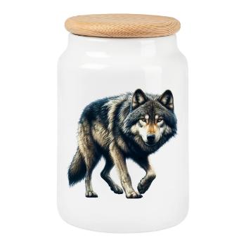 Loup - Boîte à biscuits avec couvercle en bois - blanc - Devant