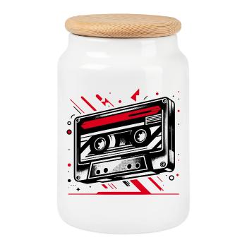 Cassette musicale dans le style rétro des années 80 et 90 - Boîte à biscuits avec couvercle en bois - blanc - Devant