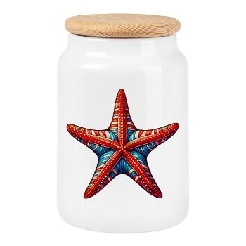 Starfish - Cookie Jar with Wooden Lid - white - Front